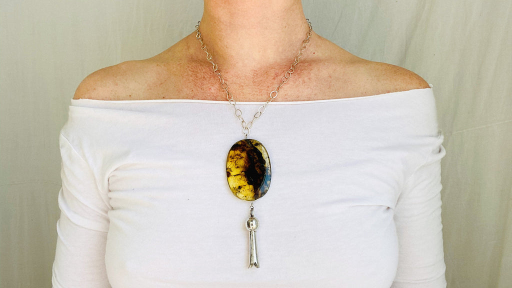 Squash Blossom Amber & Sterling Silver Necklace.