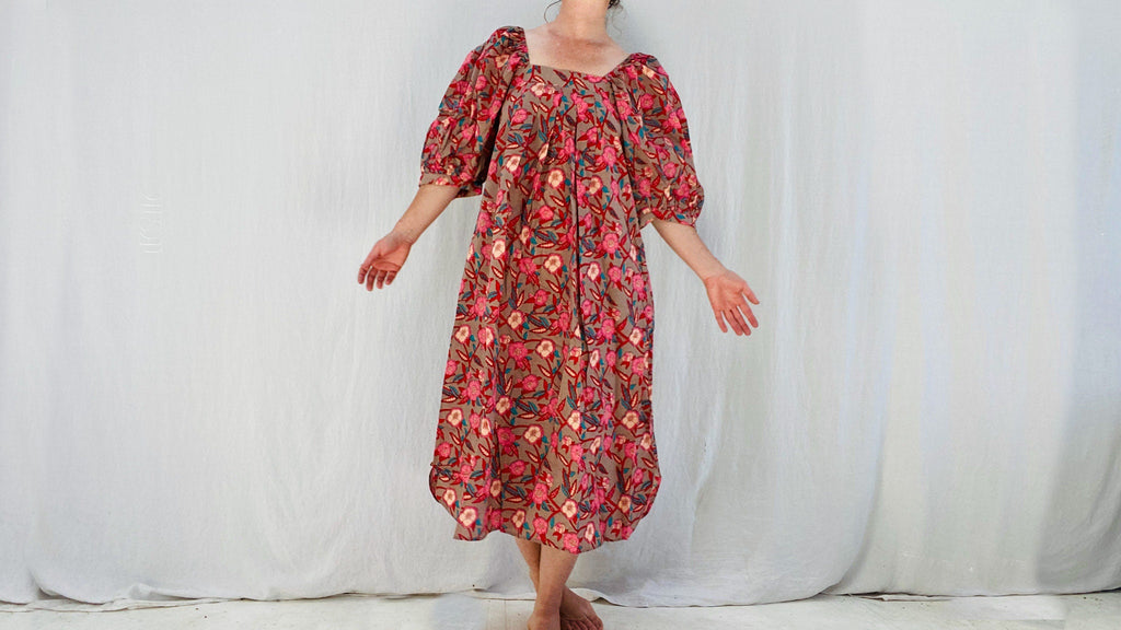 Block Print Dress. Floral Print.