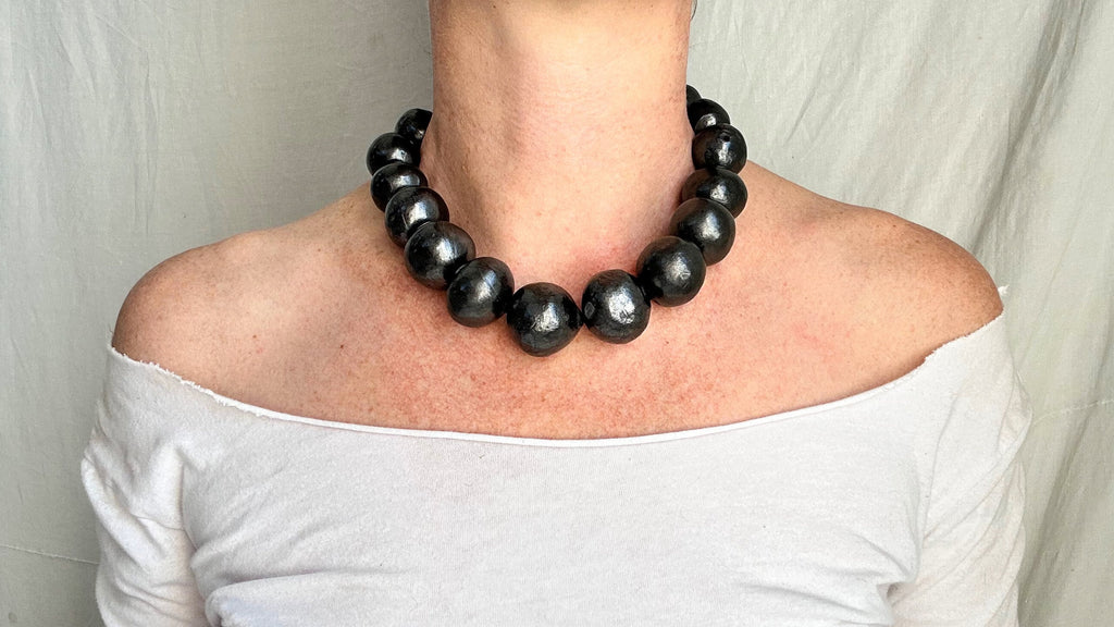 Barro Negro & Silver Necklace. Oaxacan Black Clay. Sterling Silver. 1352