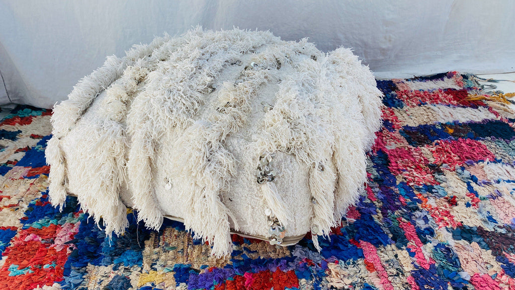 Moroccan Pouf/Floor Pillow. Handira Wedding Blanket. Cotton. Spectacular! 0107