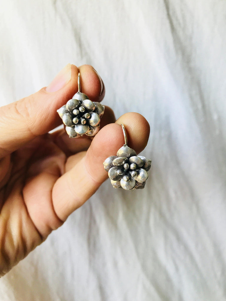 Fine Silver Flower Earrings from the Karen Hill Tribe of Thailand