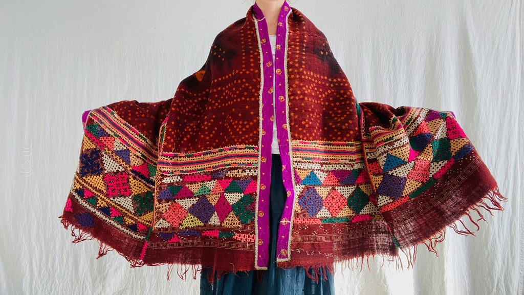 Vintage Rabari Wool Shawl & Throw. Embroidered 0185