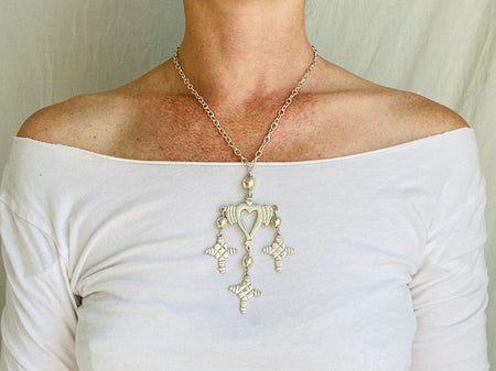 Silver Yalalag Cross Pendant Necklace. Silver Chain - Aadya Bazaar