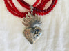 Mexican Sacred Heart Necklace. Antique Glass & Sterling Silver