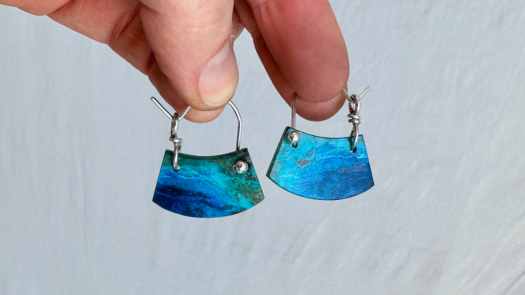 Chrysocolla and Sterling Earrings. 1207