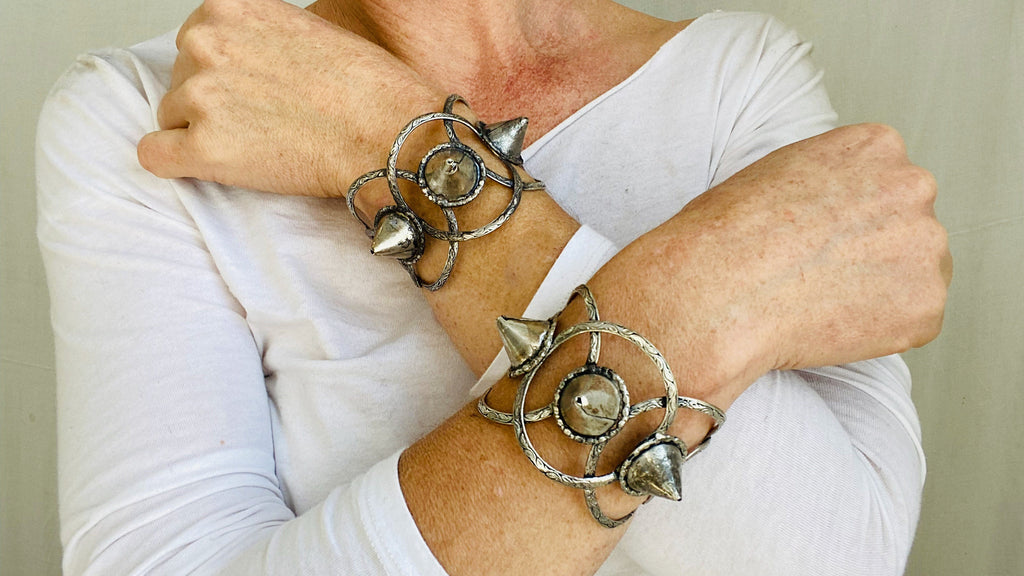 Tribal Kuchi Spike Cuff Bracelet PAIR. Punk Goth Boho.
