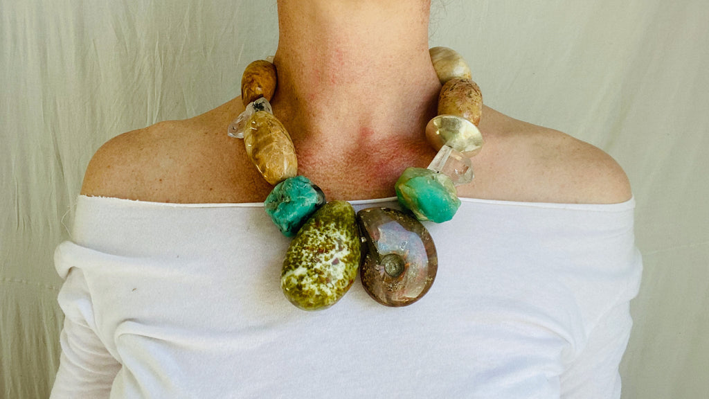 Fossilized Coral, Yellow Apatite and Ammonite Necklace. Atelier Aadya