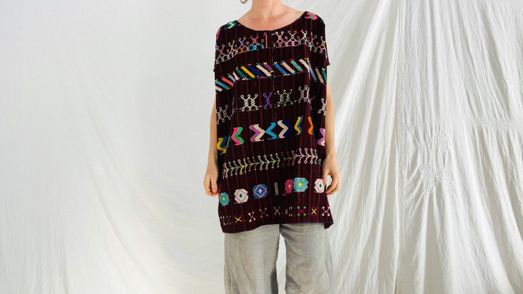 Vintage Guatemala Huipil Dress. Colotenango. Hand Embroidered and Hand Woven. 0272 - Aadya Bazaar