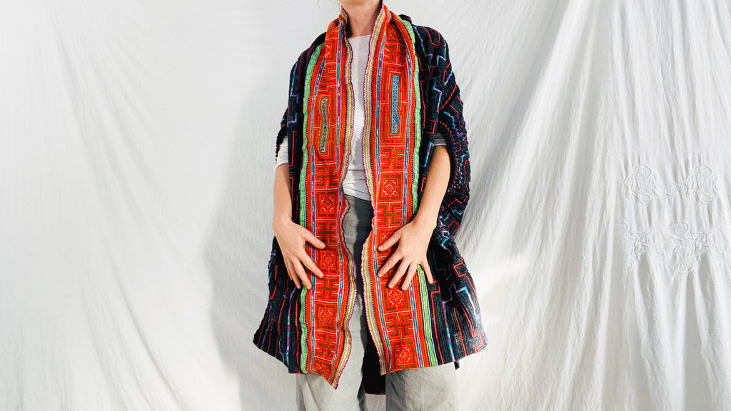 Vintage Hmong Indigo Wrap Shrug. Indigo Batik. Repurposed 0245