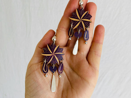 Carved Gourd and Sterling Silver Earrings. - Aadya Bazaar