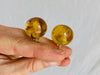 Large Amber Barbell Earrings. Double Sided.