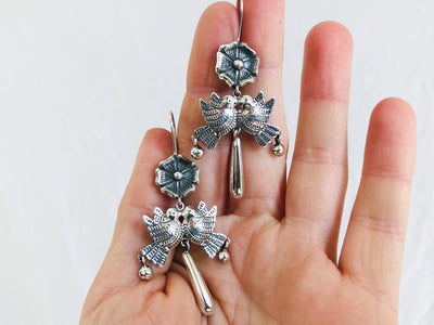 Taxco Silver Bird Earrings. Sterling Silver. Mexico. Frida Kahlo