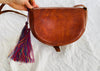 Leather Bag. Adjustable Strap. Zinacantan Tassels - Aadya Bazaar
