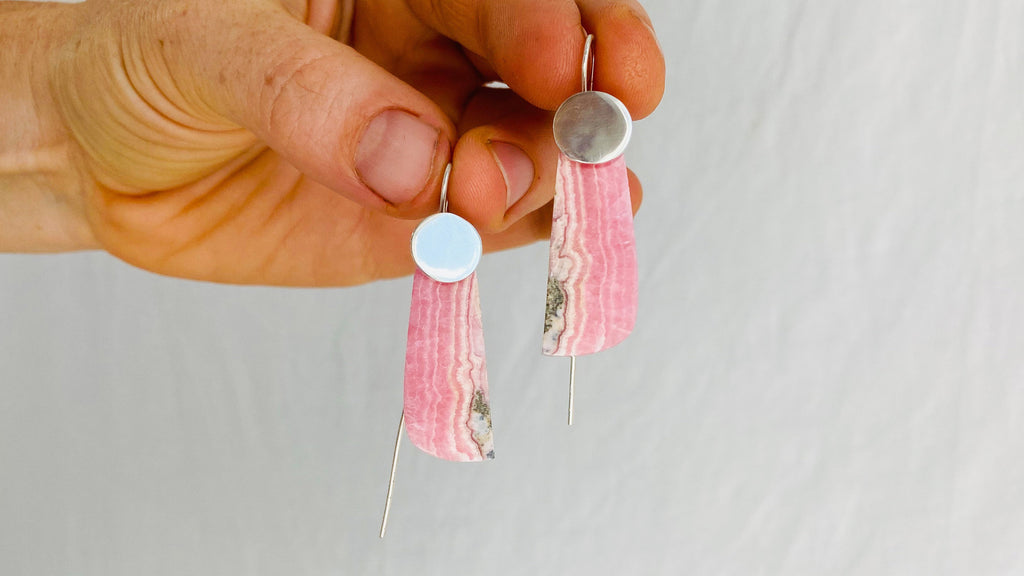 Rhodochrosite Earrings. Santo Domingo Pueblo - Aadya Bazaar