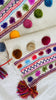 Wool Pompom Shawl. Embroidered & Tassels. Mayan. Chamula. Mexico. 0161