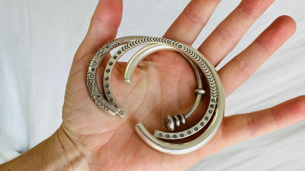 Trio of Silver Bangles. Heavy Gauged. Karen Hill Tribe of Thailand