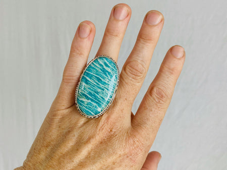 Amazonite Botanicals Ring. Gorgeous. Size 7. 0165 - Aadya Bazaar