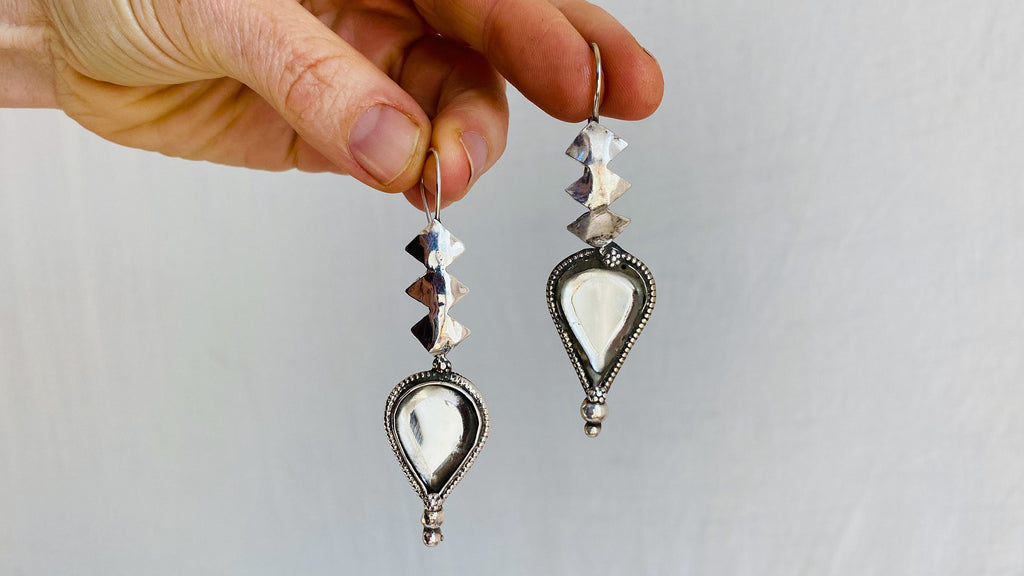 Hazaragi Mirror Earrings. Sterling Silver & Glass. 0970