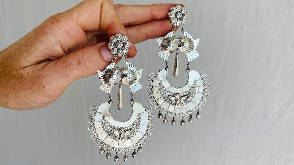 Taxco Filigree Earrings. Sterling Silver. Mexico. Frida Kahlo