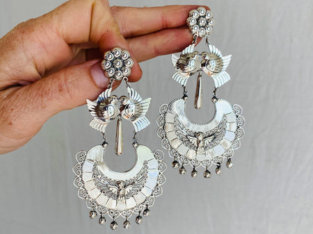 Taxco Filigree Earrings. Sterling Silver. Mexico. Frida Kahlo - Aadya Bazaar