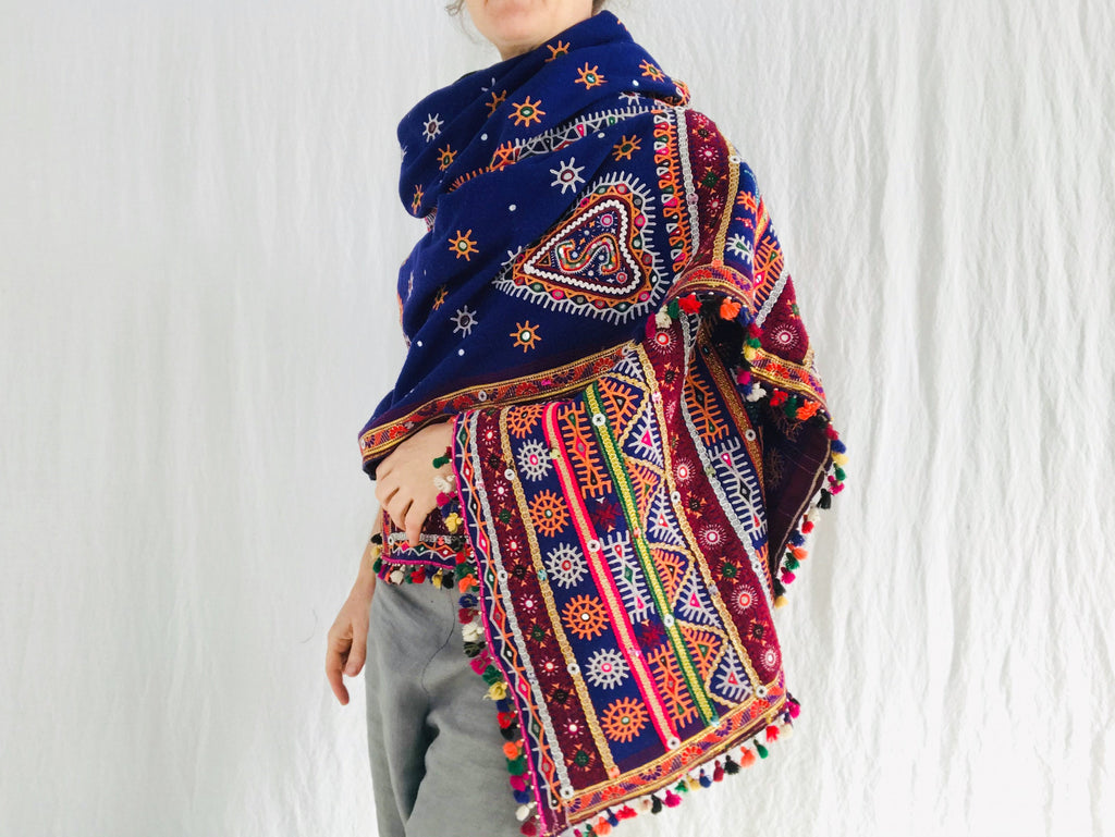 Rabari Shawl and Throw. Vintage. Mirror work & Embroidered - Aadya Bazaar