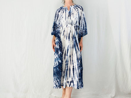 Indigo Shibori Tie Dye Kaftan. Cotton Caftan. - Aadya Bazaar