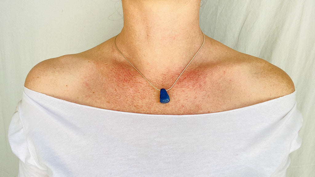 Lapis Pendant on Sterling Chain. Silver Necklace.