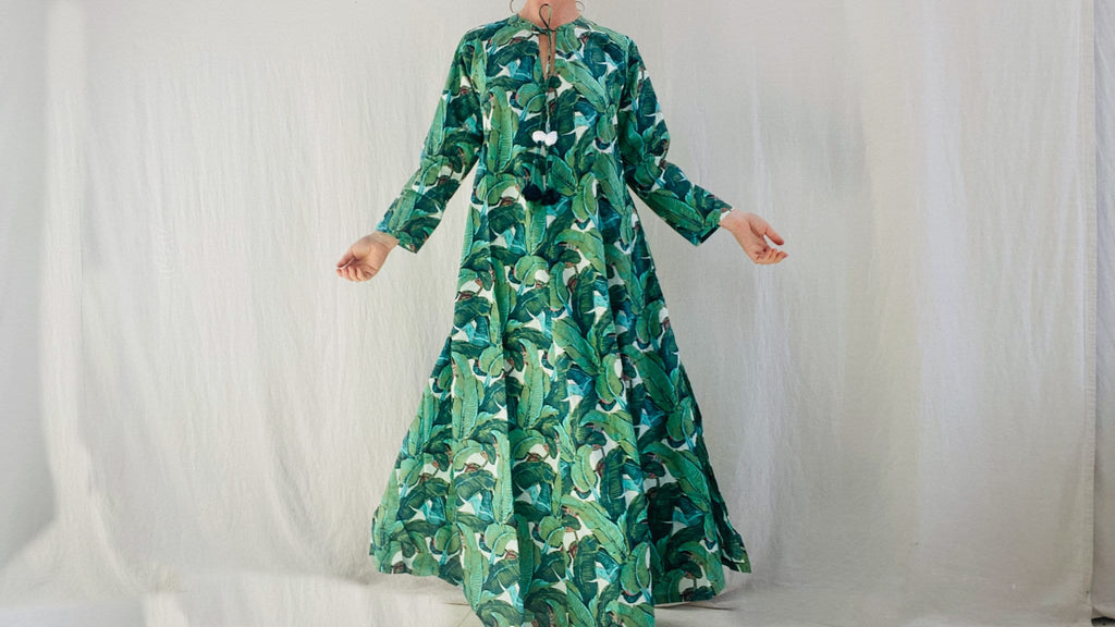 Block Print Maxi Dress. Banana Leaf Print Block Print Maxi Dress. Banana Leaf Print