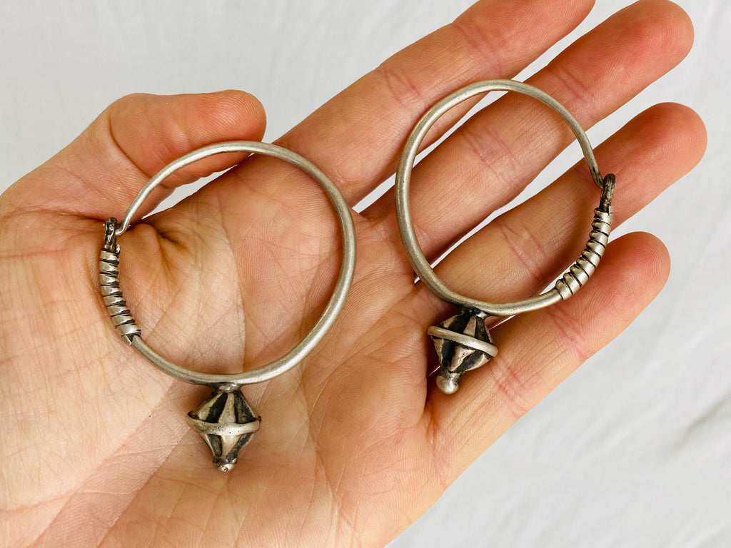 Vintage Balochi Poppy Earrings Silver Earrings. Sterling Silver. Afghanistan