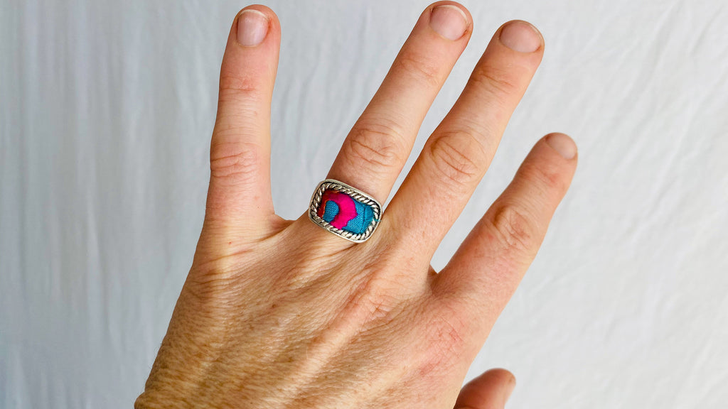 Hmong Silk Embroidered Ring. Adjustable