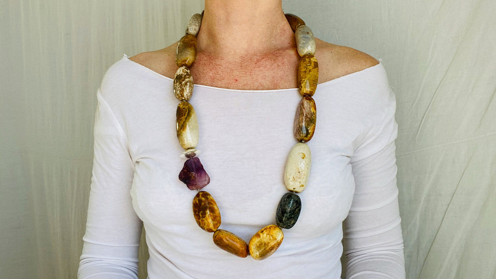 Fossilized Coral, Fluorite and Silver Necklace. Atelier Aadya