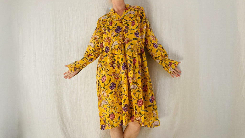 Indian Gauze Dress. Shirt Dress. Block S-L