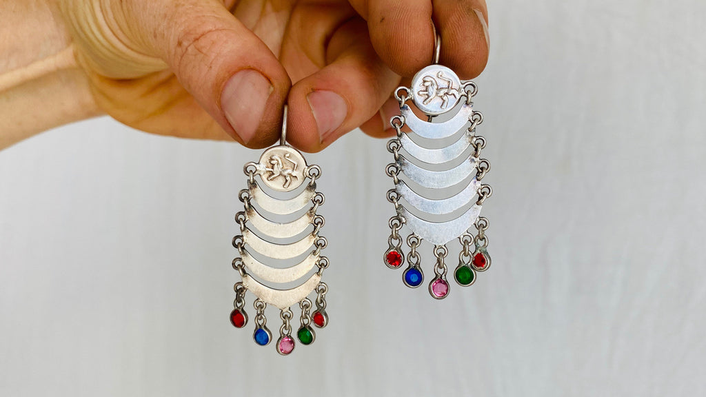 Vintage Guatemalan Earrings. Sterling Silver. Mayan.