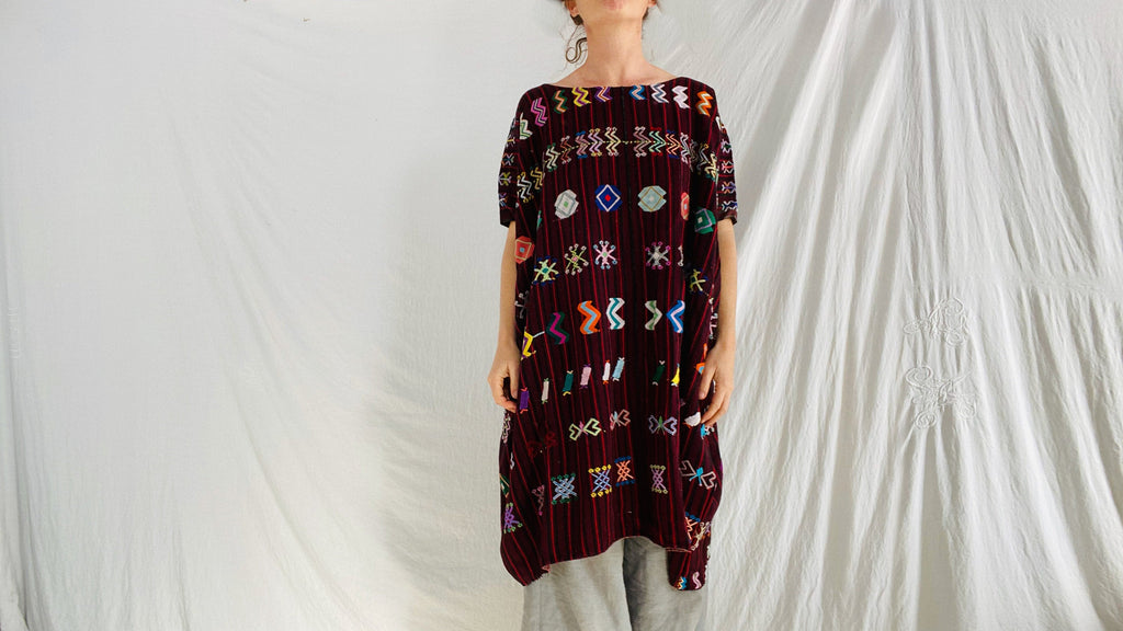 Vintage Guatemala Huipil Dress. Colotenango. Hand Embroidered and Hand Woven. 0270 - Aadya Bazaar