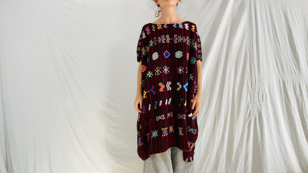 Vintage Guatemala Huipil Dress. Colotenango. Hand Embroidered and Hand Woven. 0270