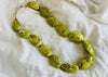 Long Serpentine Necklace. Yellow  Green. Large Spherical Beads.