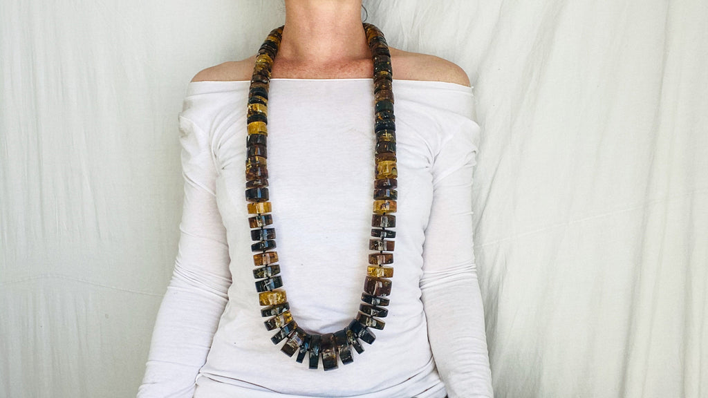 Huge Amber Heishi Beaded Necklace. Pucca. Mexican Amber. Dramatic and Gorgeous!