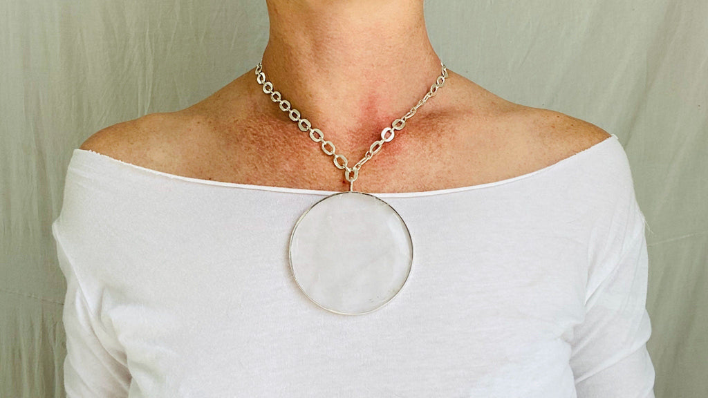 Huge Natural Quartz & Silver Pendant Necklace. Atelier Aadya