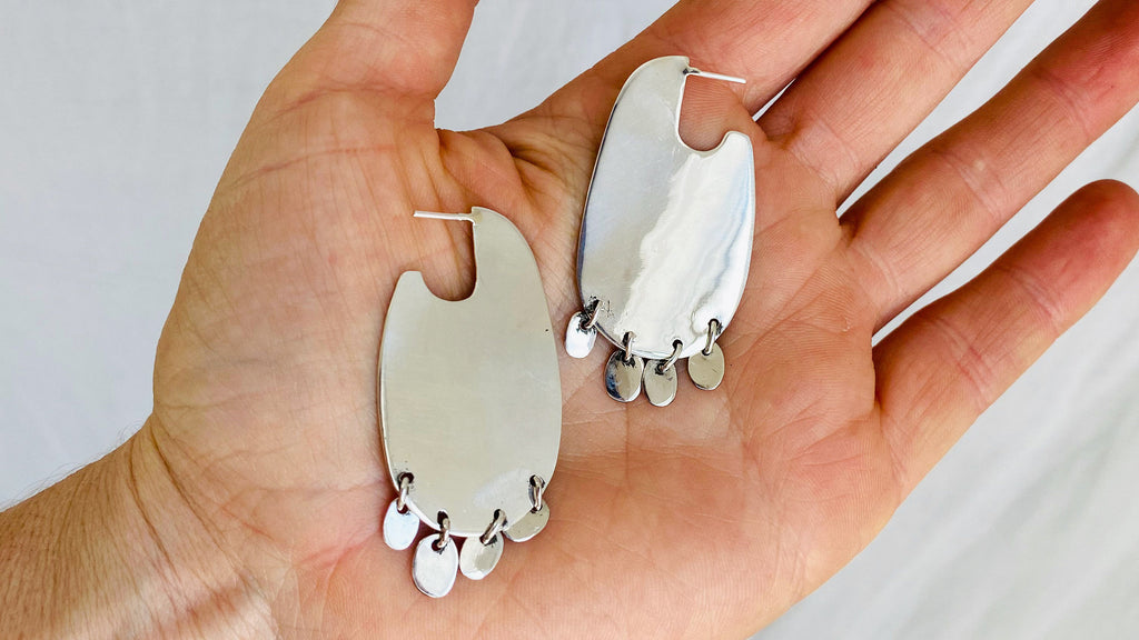 Flat Hoops with Dangles Silver Earrings. Atelier Aadya