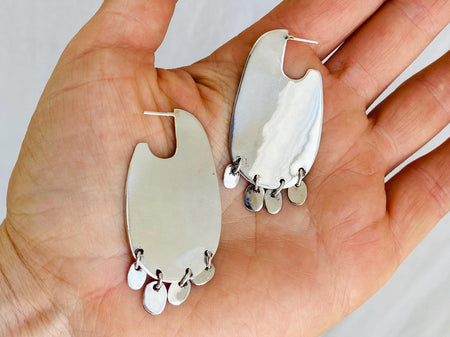 Flat Hoops with Dangles Silver Earrings. Atelier Aadya - Aadya Bazaar