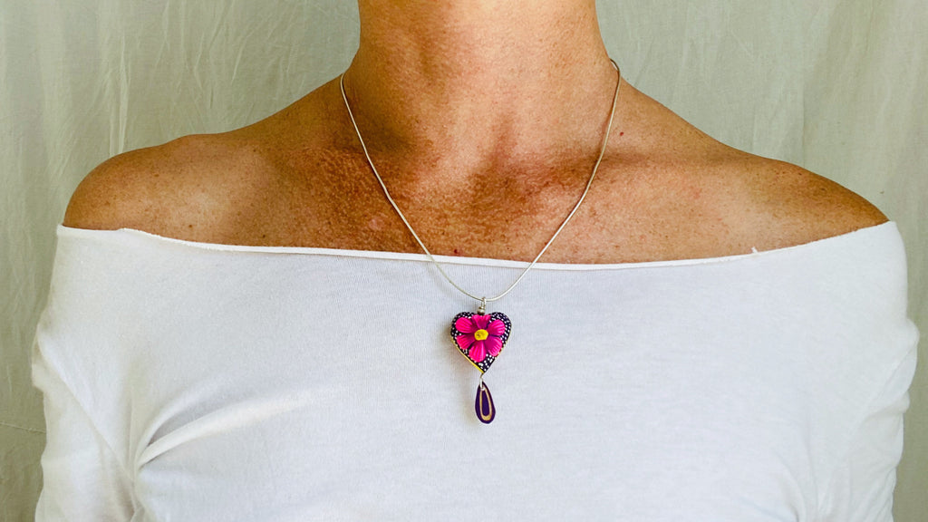 Alebrije Heart & Antique Pearl Choker Necklace. Oaxaca, Mexico. - Aadya Bazaar