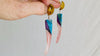Intarsia Earrings. Amber, Chrysocolla & Sterling REPAIRED