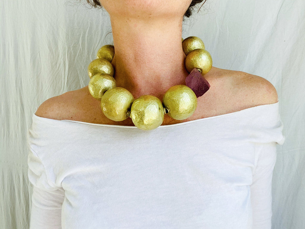 Brass and Fluorite Necklace. - Aadya Bazaar