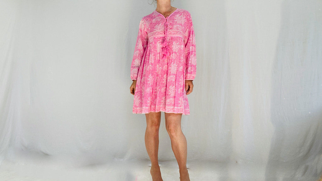 Indian Gauze Dress. Shirt Dress. Block Print. Sizes XS-XL