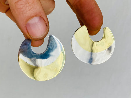 Sterling Silver and Brass Flat Hoop Earrings. - Aadya Bazaar