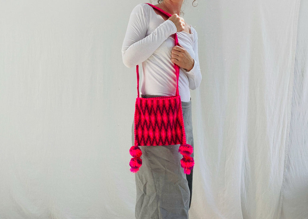 Huichol Hand-Embroidered Shoulder Bag. Peyote Bag.