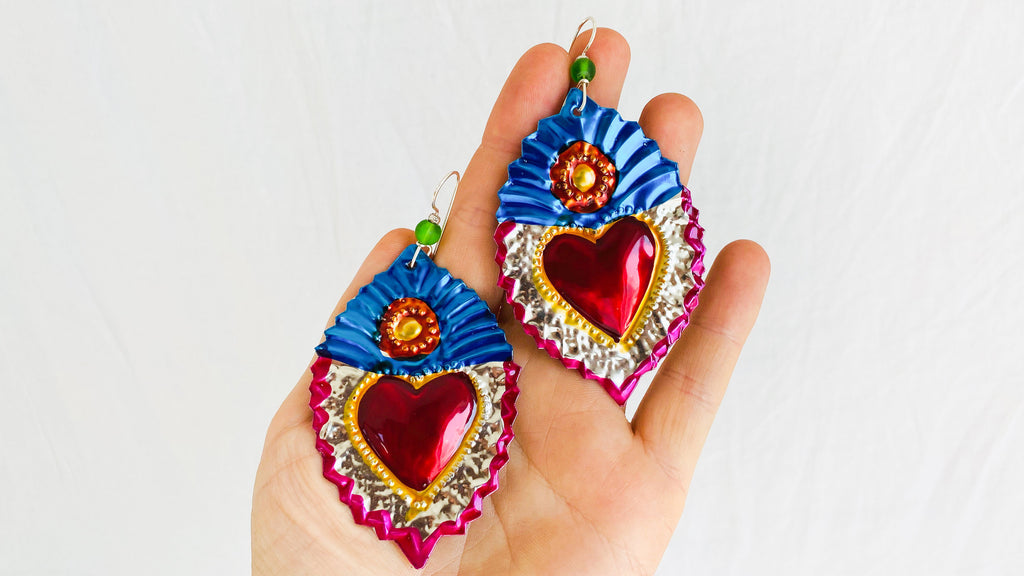 Hojalata Tin Mexican Heart Silver Earwire - Main Image