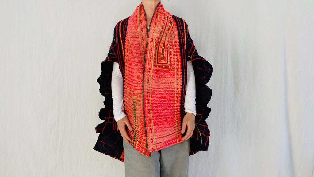 Vintage Hmong Wrap Shrug. Embroidered, Applique. Repurposed - Aadya Bazaar