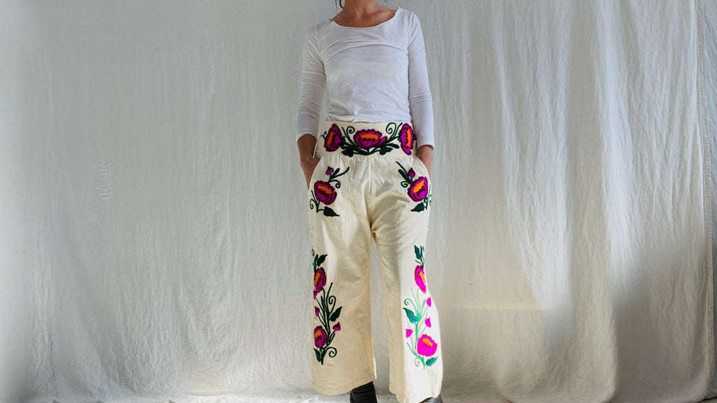 Wide Leg Embroidered Pants. Zinacantan, Mexico. XS-M.