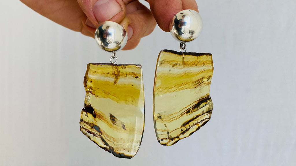 Sterling & Amber Drop Earrings